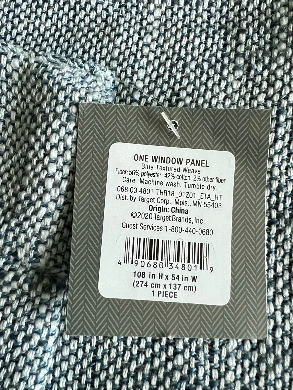 NWT Threshold Blue Textured Weave Light Filtering Curtain- 1 Panel 108”x54”